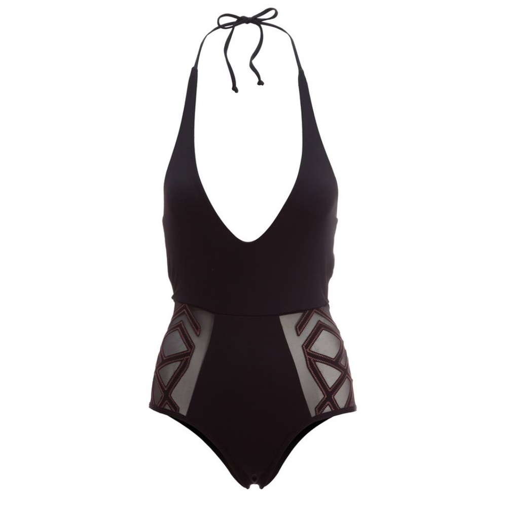 l*space Black One-Piece Swimsuit with Sheer Geometric Panels